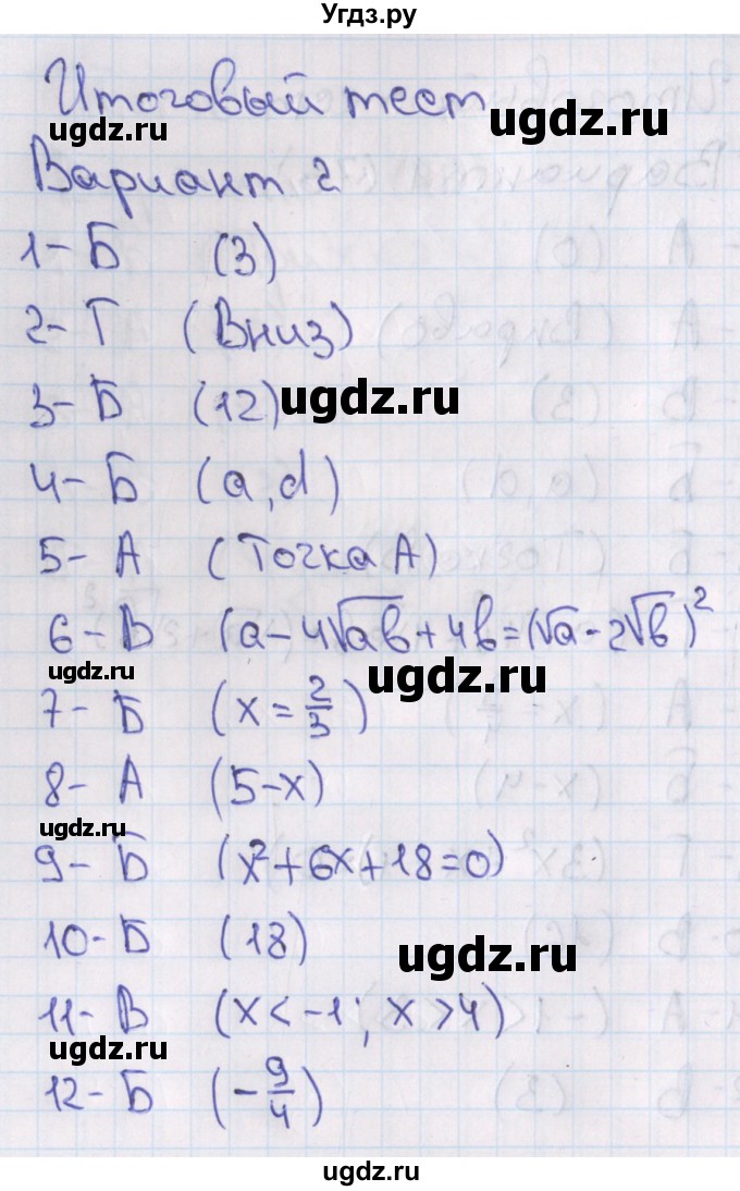 ГДЗ (Решебник) по алгебре 7 класс (тесты) Мордкович А.Г. / 8 класс / итоговый тест. вариант / 2