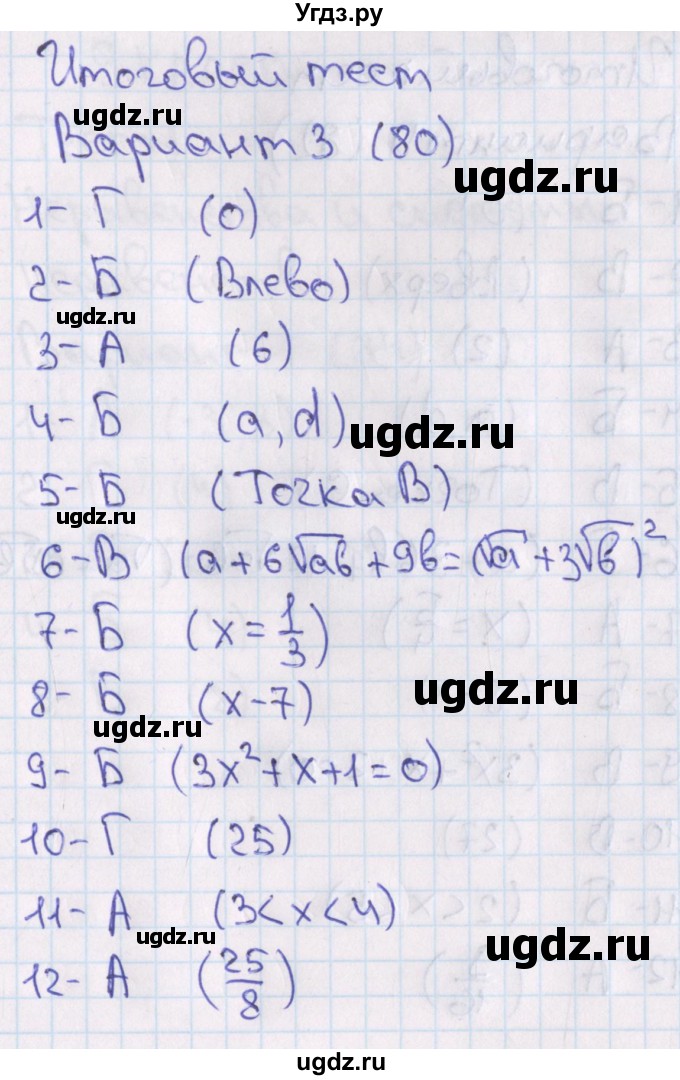 ГДЗ (Решебник) по алгебре 7 класс (тесты) Мордкович А.Г. / 8 класс / итоговый тест. вариант / 3