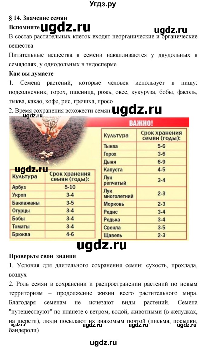 ГДЗ (Решебник) по биологии 6 класс Исаева Т.А. / параграф-№ / 14