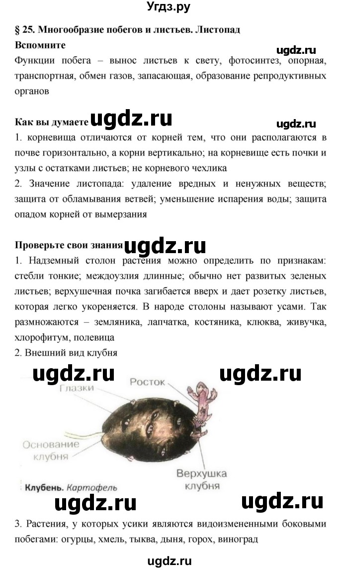 ГДЗ (Решебник) по биологии 6 класс Исаева Т.А. / параграф-№ / 25