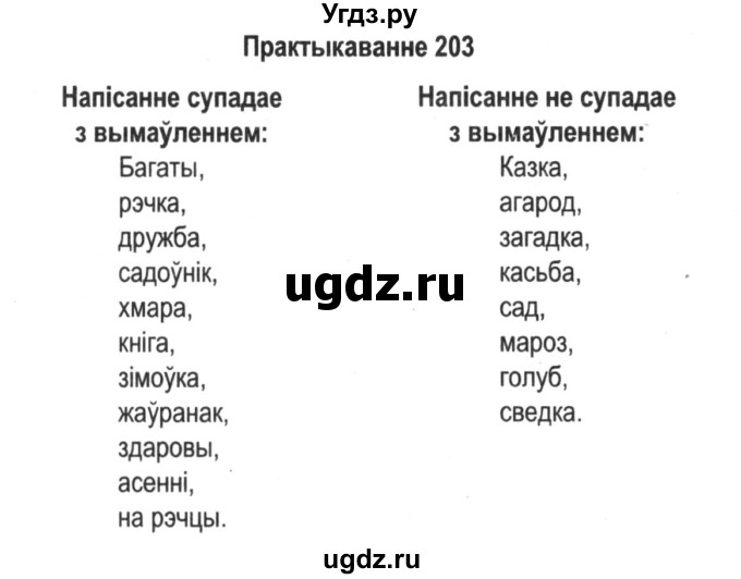 ГДЗ (Решебник №2) по белорусскому языку 5 класс Красней В. П. / часть 1 / упражнение номер / 203