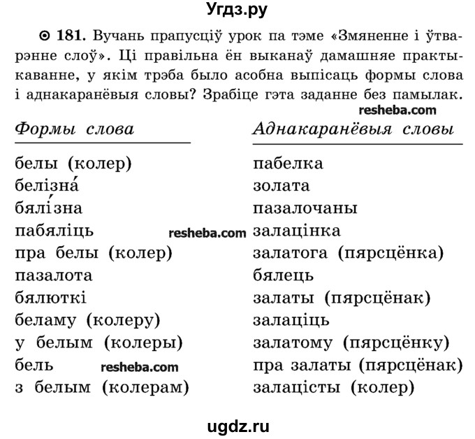 ГДЗ (Учебник) по белорусскому языку 5 класс Красней В. П. / часть 2 / упражнение номер / 181