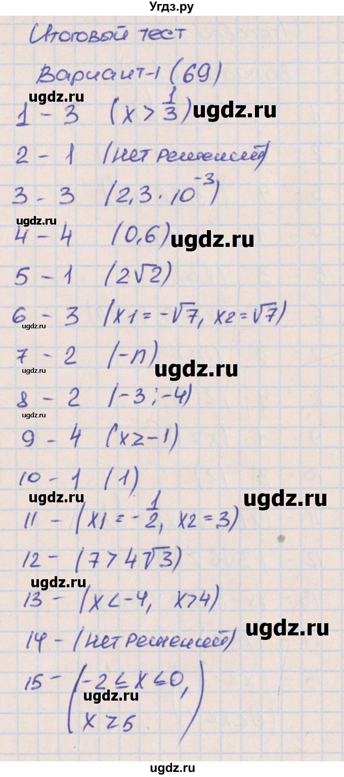 ГДЗ (Решебник) по алгебре 8 класс (тематические тесты ОГЭ) Ткачева М.В. / итоговый тест. вариант номер / 1
