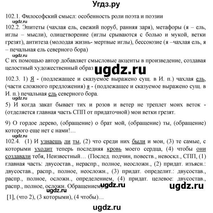 ГДЗ (Решебник к учебнику 2022) по русскому языку 11 класс Гусарова И.В. / упражнение / 102