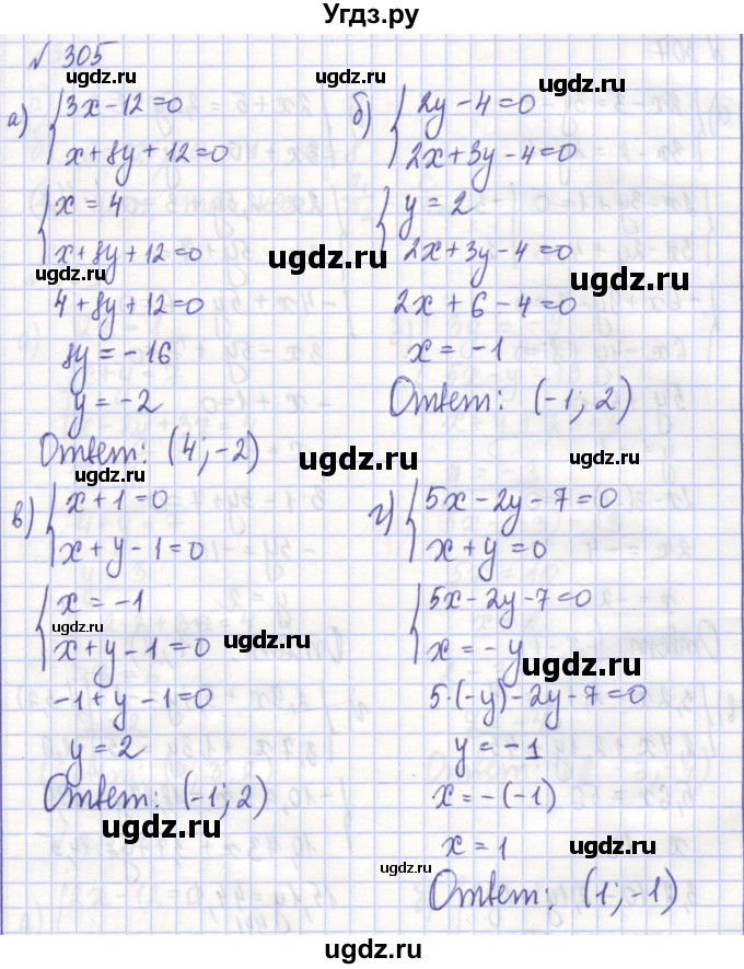 ГДЗ (Решебник) по алгебре 7 класс (рабочая тетрадь) Потапов М.К. / задание номер / 305