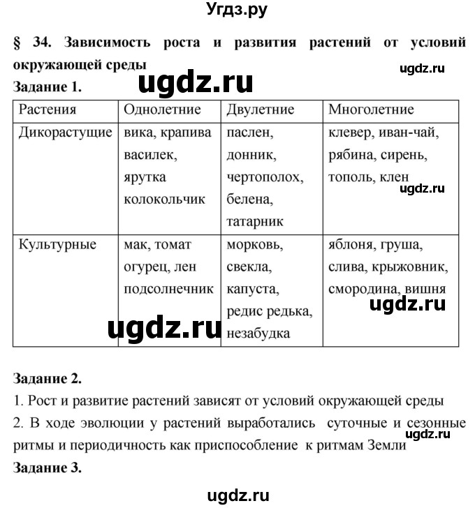 ГДЗ (Решебник) по биологии 7 класс (рабочая тетрадь) Пономарева И.Н. / параграф / 34