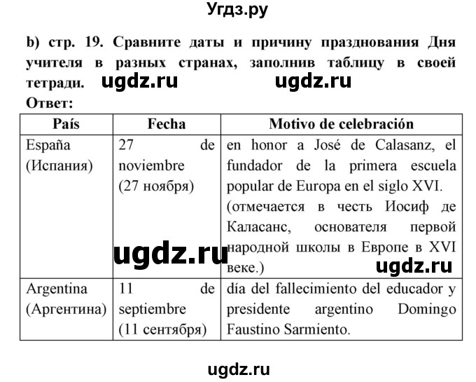 ГДЗ (Решебник) по испанскому языку 8 класс Цыбулева Т.Э. / страница номер / 19-20