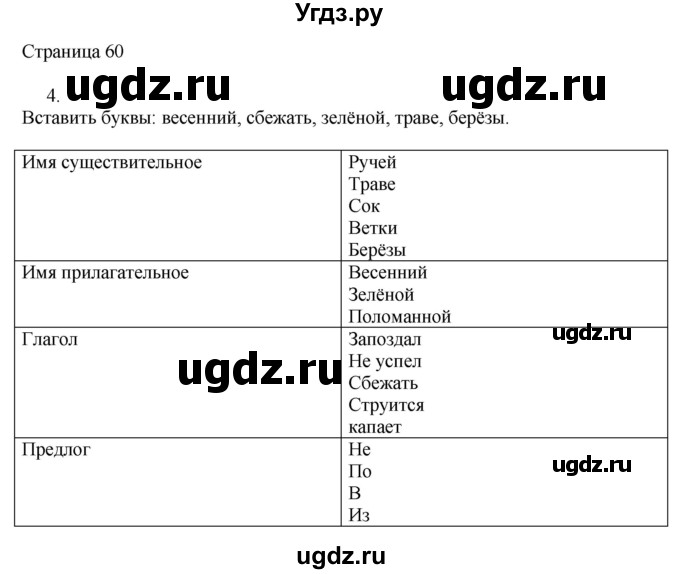 ГДЗ (Решебник) по русскому языку 2 класс (рабочая тетрадь к учебнику Канакиной) Тихомирова Е.М. / часть 2. страница номер / 60