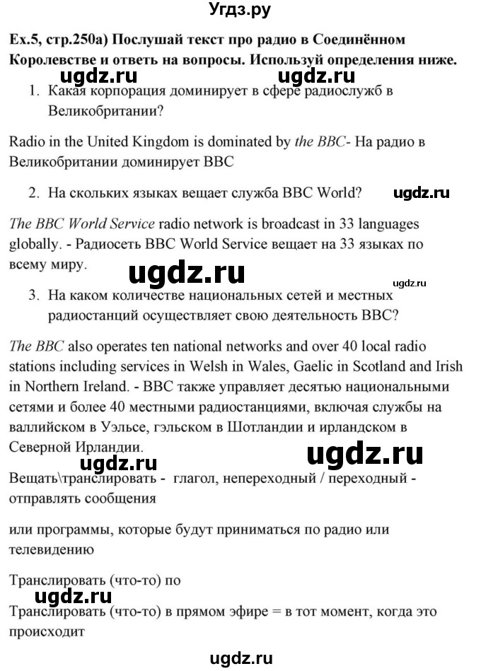 ГДЗ (Решебник) по английскому языку 10 класс (для гимназий) Демченко Н.В. / страница номер / 250