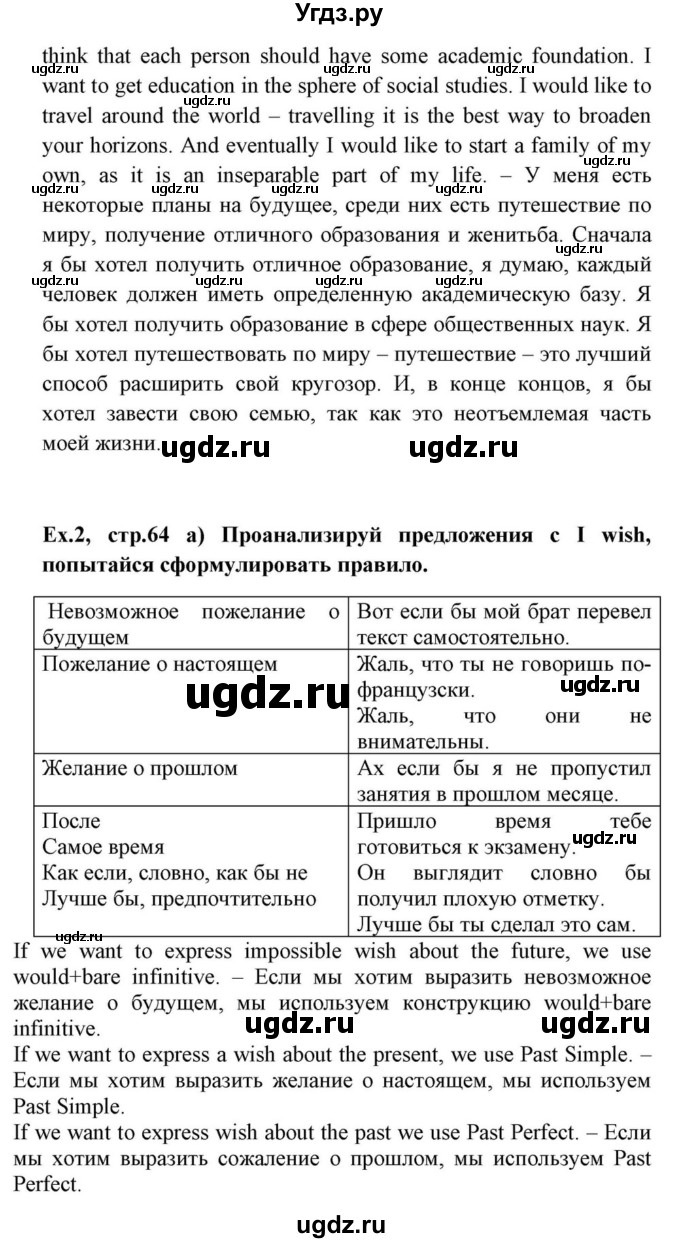 ГДЗ (Решебник) по английскому языку 10 класс (для гимназий) Демченко Н.В. / страница номер / 64(продолжение 2)