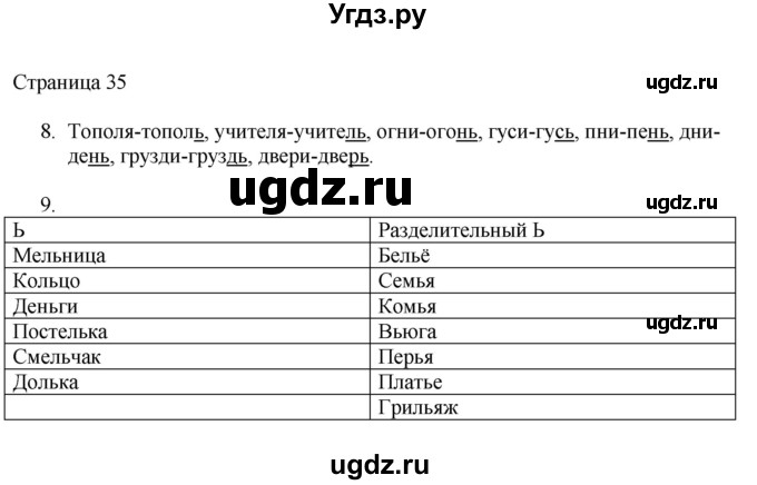 ГДЗ (Решебник) по русскому языку 3 класс (рабочая тетрадь к учебнику Канакиной) Тихомирова Е.М. / часть 1. страница номер / 35