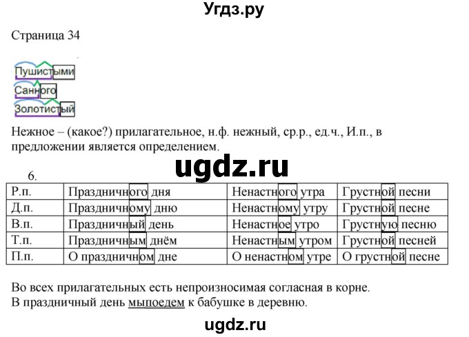 ГДЗ (Решебник) по русскому языку 3 класс (рабочая тетрадь к учебнику Канакиной) Тихомирова Е.М. / часть 2. страница номер / 34