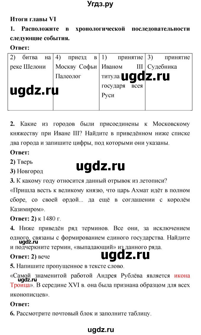 ГДЗ (Решебник) по истории 6 класс (рабочая тетрадь) Клоков В.А. / итоги главы номер / 6