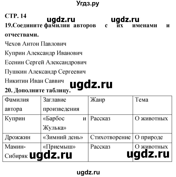 ГДЗ (Решебник) по литературе 3 класс (тетрадь для контрольных работ) Ефросинина Л.А. / часть 2 (страница) / 14