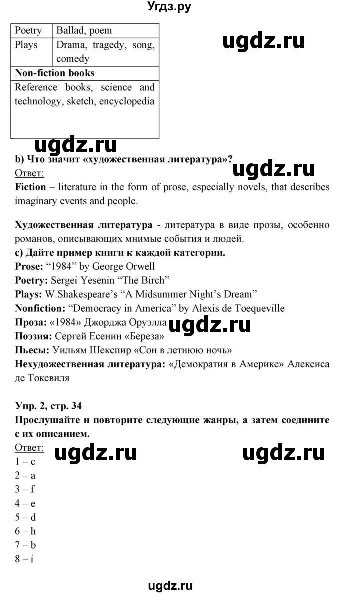 ГДЗ (Решебник) по английскому языку 8 класс Любченко О.С. / страница номер / 34(продолжение 2)