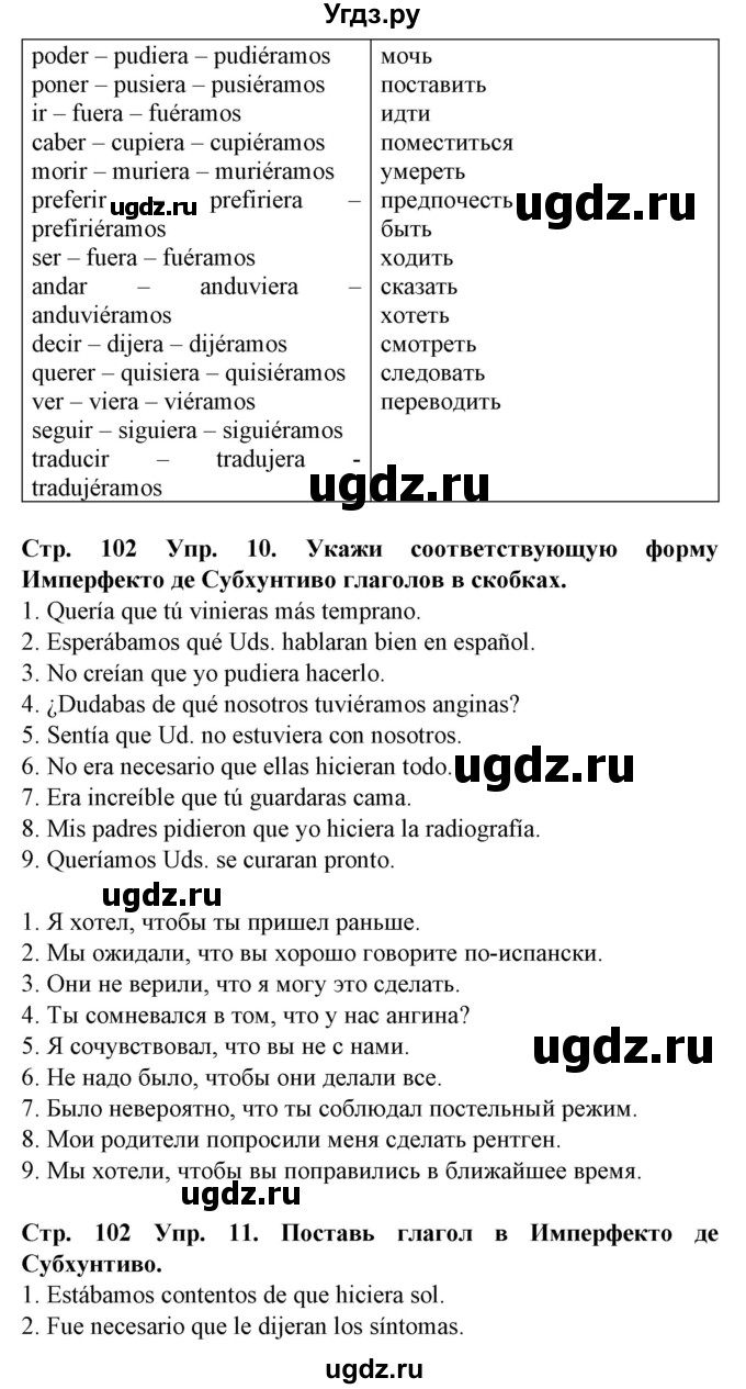 ГДЗ (Решебник) по испанскому языку 9 класс Гриневич Е.К. / страница номер / 102(продолжение 2)