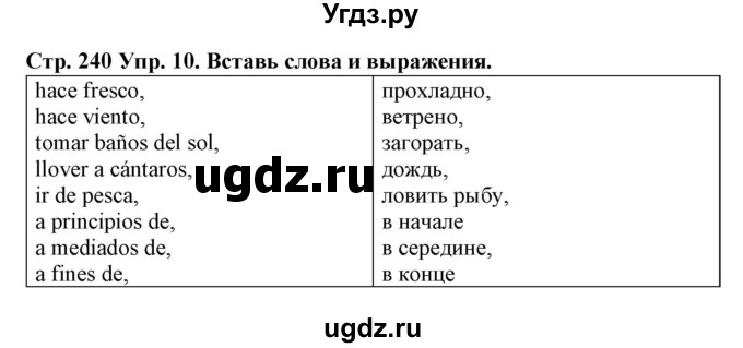 ГДЗ (Решебник) по испанскому языку 9 класс Гриневич Е.К. / страница номер / 240