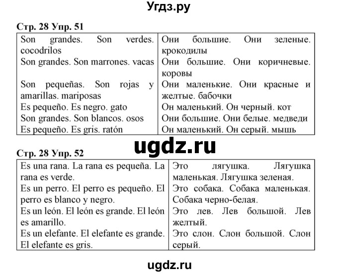 ГДЗ (Решебник) по испанскому языку 3 класс (рабочая тетрадь) Гриневич Е.К. / страница номер / 28