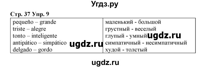 ГДЗ (Решебник) по испанскому языку 3 класс (рабочая тетрадь) Гриневич Е.К. / страница номер / 37