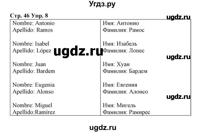 ГДЗ (Решебник) по испанскому языку 3 класс (рабочая тетрадь) Гриневич Е.К. / страница номер / 46