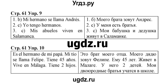 ГДЗ (Решебник) по испанскому языку 3 класс (рабочая тетрадь) Гриневич Е.К. / страница номер / 61