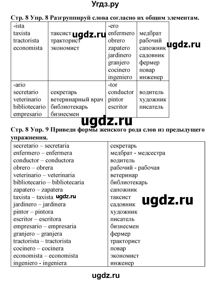 ГДЗ (Решебник) по испанскому языку 4 класс (рабочая тетрадь) Гриневич Е.К. / страница-номер / 8