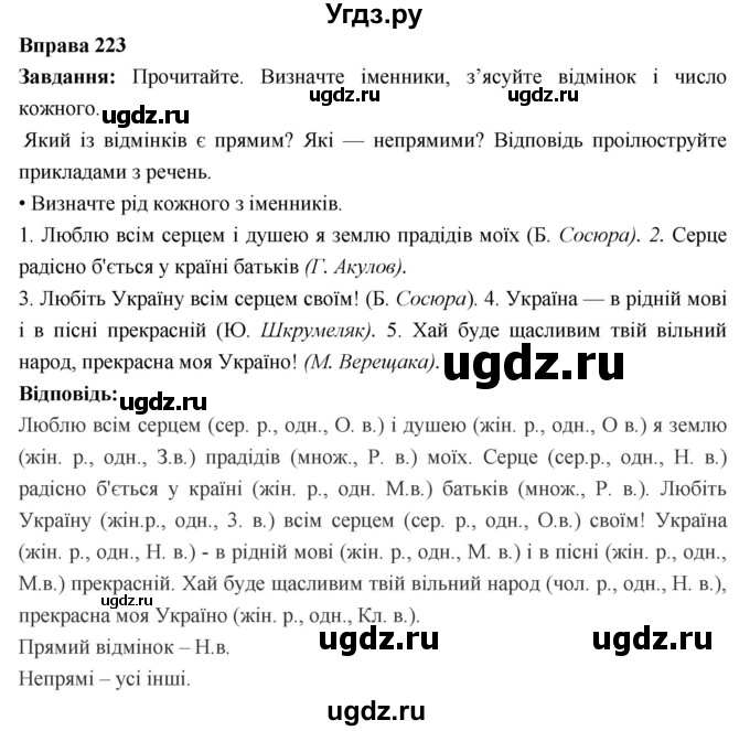 ГДЗ (Решебник) по украинскому языку 6 класс Глазова О.П. / вправа номер / 223