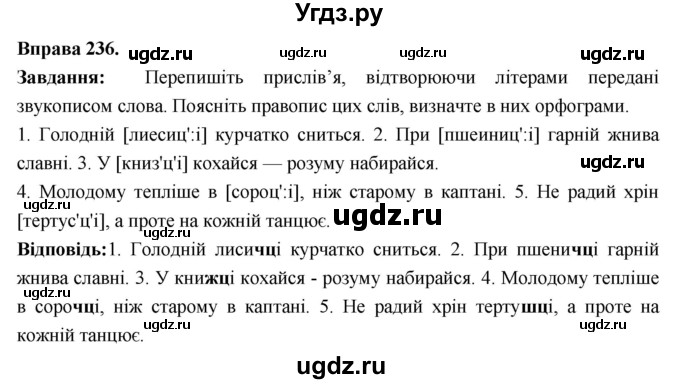 ГДЗ (Решебник) по украинскому языку 6 класс Глазова О.П. / вправа номер / 236