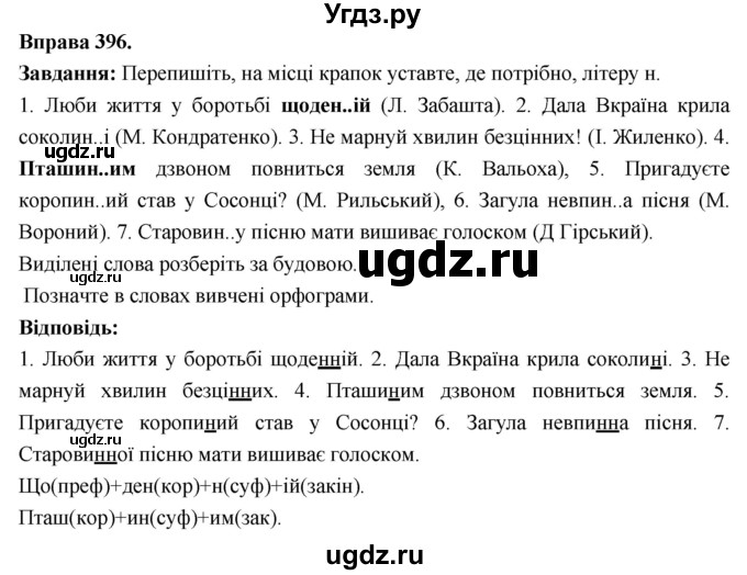 ГДЗ (Решебник) по украинскому языку 6 класс Глазова О.П. / вправа номер / 396