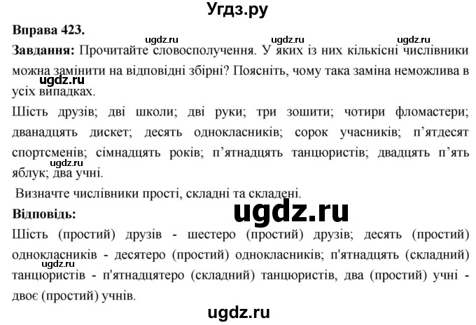 ГДЗ (Решебник) по украинскому языку 6 класс Глазова О.П. / вправа номер / 423