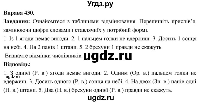 ГДЗ (Решебник) по украинскому языку 6 класс Глазова О.П. / вправа номер / 430