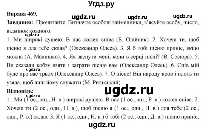 ГДЗ (Решебник) по украинскому языку 6 класс Глазова О.П. / вправа номер / 469