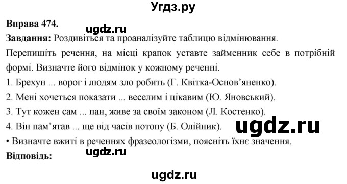 ГДЗ (Решебник) по украинскому языку 6 класс Глазова О.П. / вправа номер / 474