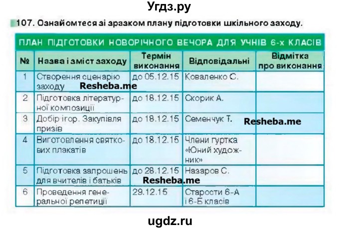 ГДЗ (Учебник) по украинскому языку 6 класс Глазова О.П. / вправа номер / 107