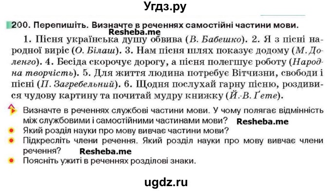 ГДЗ (Учебник) по украинскому языку 6 класс Глазова О.П. / вправа номер / 200