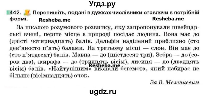 ГДЗ (Учебник) по украинскому языку 6 класс Глазова О.П. / вправа номер / 442