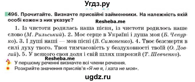 ГДЗ (Учебник) по украинскому языку 6 класс Глазова О.П. / вправа номер / 496