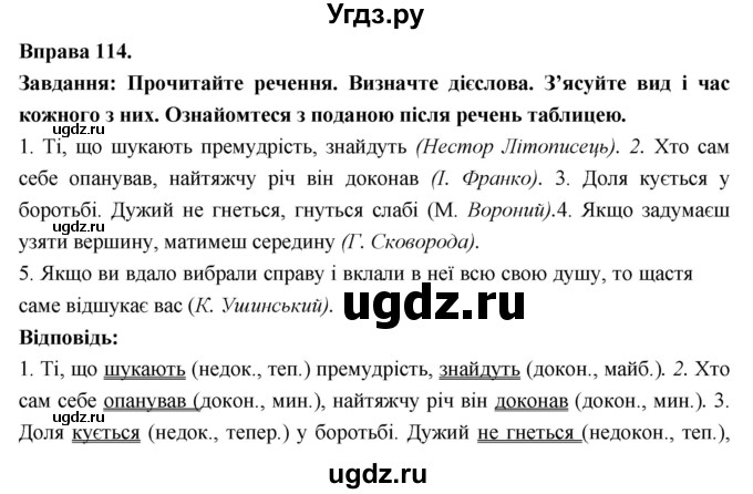 ГДЗ (Решебник) по украинскому языку 7 класс Глазова О.П. / вправа номер / 114