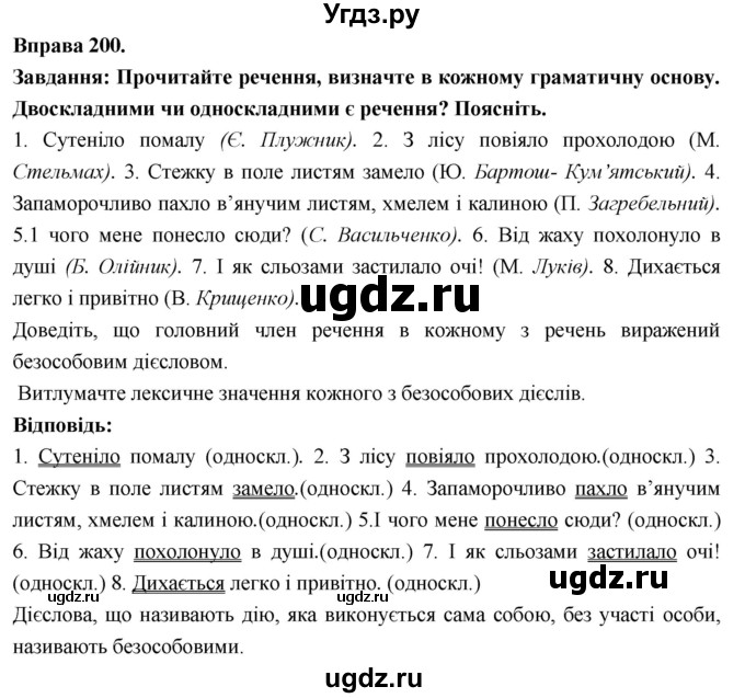 ГДЗ (Решебник) по украинскому языку 7 класс Глазова О.П. / вправа номер / 200