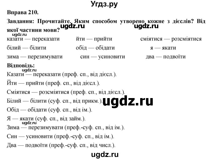 ГДЗ (Решебник) по украинскому языку 7 класс Глазова О.П. / вправа номер / 210