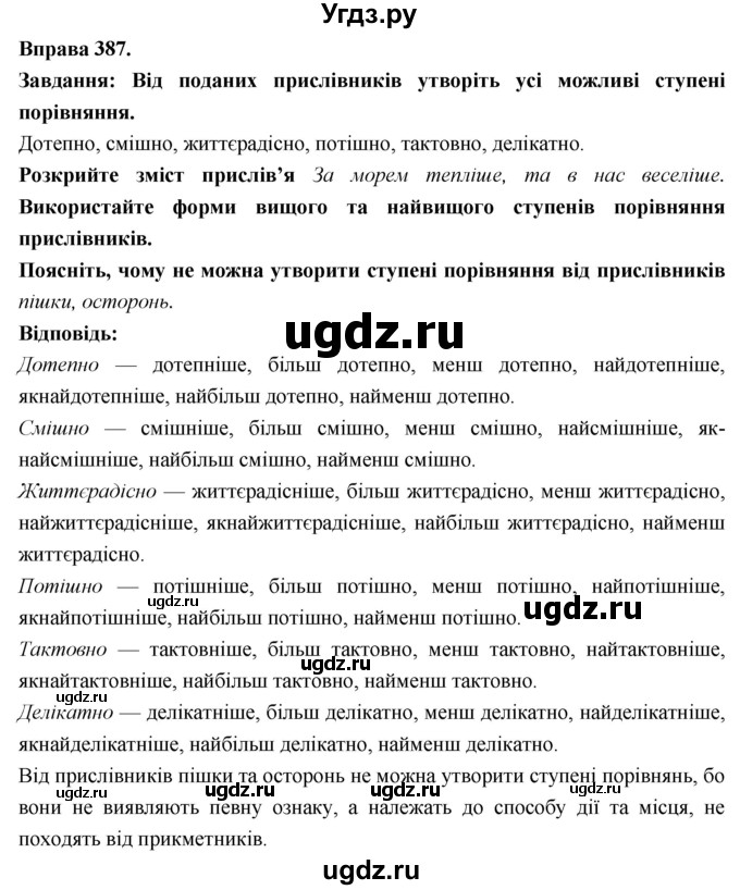 ГДЗ (Решебник) по украинскому языку 7 класс Глазова О.П. / вправа номер / 387