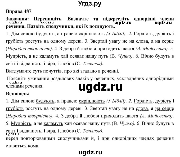 ГДЗ (Решебник) по украинскому языку 7 класс Глазова О.П. / вправа номер / 487