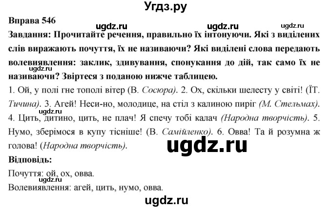 ГДЗ (Решебник) по украинскому языку 7 класс Глазова О.П. / вправа номер / 546