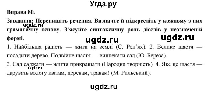 ГДЗ (Решебник) по украинскому языку 7 класс Глазова О.П. / вправа номер / 80