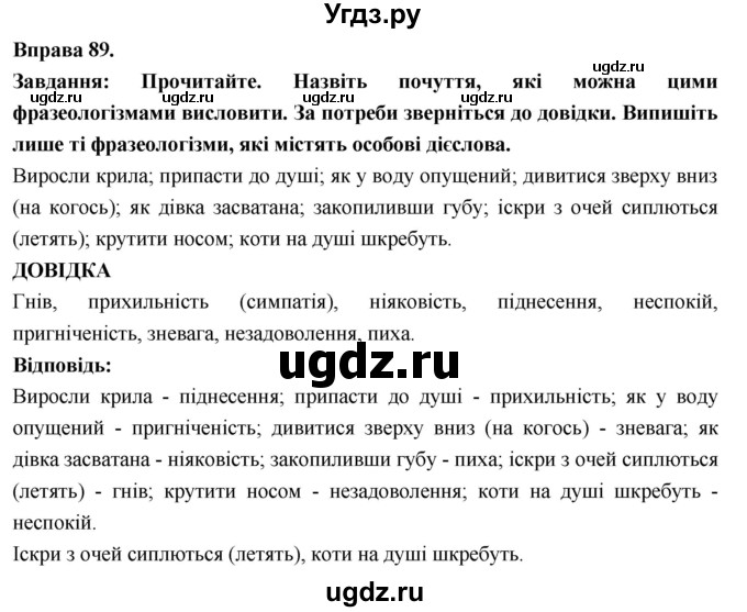 ГДЗ (Решебник) по украинскому языку 7 класс Глазова О.П. / вправа номер / 89