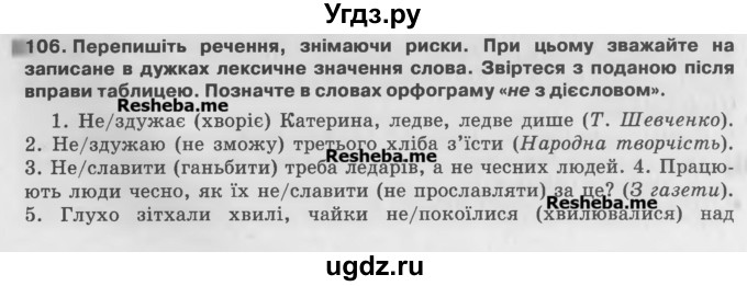 ГДЗ (Учебник) по украинскому языку 7 класс Глазова О.П. / вправа номер / 106