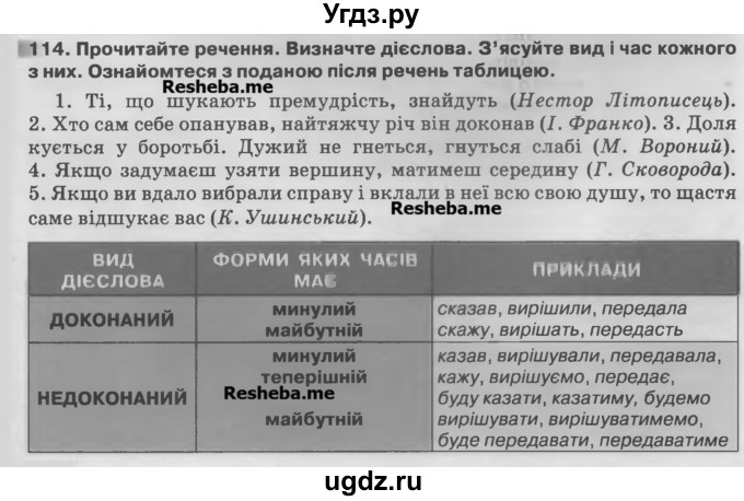 ГДЗ (Учебник) по украинскому языку 7 класс Глазова О.П. / вправа номер / 114