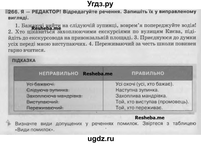 ГДЗ (Учебник) по украинскому языку 7 класс Глазова О.П. / вправа номер / 266
