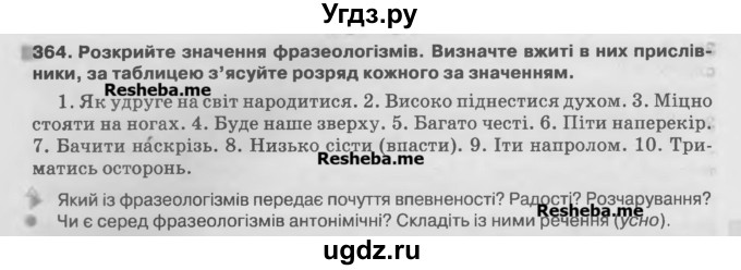 ГДЗ (Учебник) по украинскому языку 7 класс Глазова О.П. / вправа номер / 364