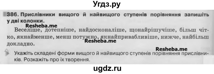 ГДЗ (Учебник) по украинскому языку 7 класс Глазова О.П. / вправа номер / 386